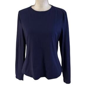 Karen Millen Size L Stretch Knit Long Sleeved Tee T Shirt Blue Fitted